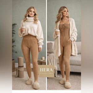 Hera Collection Ribbed Convertible Yoga Leggings,Heavyweight Boho Lounge,Size S